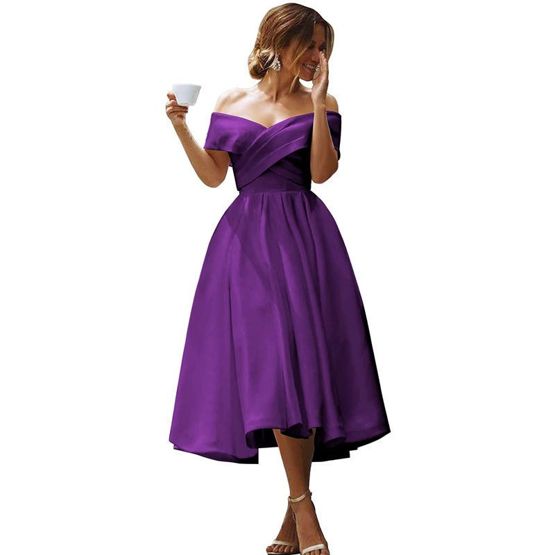 Off-neck Elegant Simple Solid Color Dress - Image 7