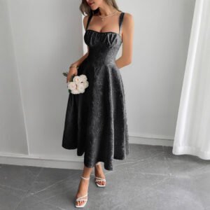 Elegant Graceful Strap Jacquard Maxi Dress Women's Clothing