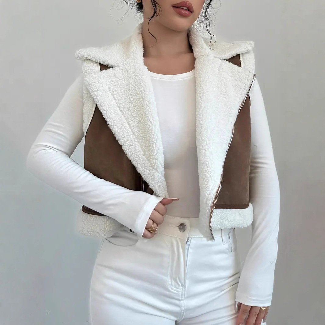 Western Style Light Fur Integrated Lamb Wool Vest - Image 4