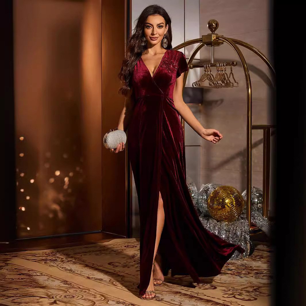 Short Sleeve Pure Color Split Plus Size Dress - Image 4