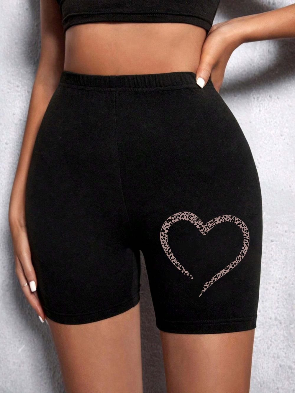 Summer Woman Tight Shorts Leopard Heart And Love Letter Grap - Image 3