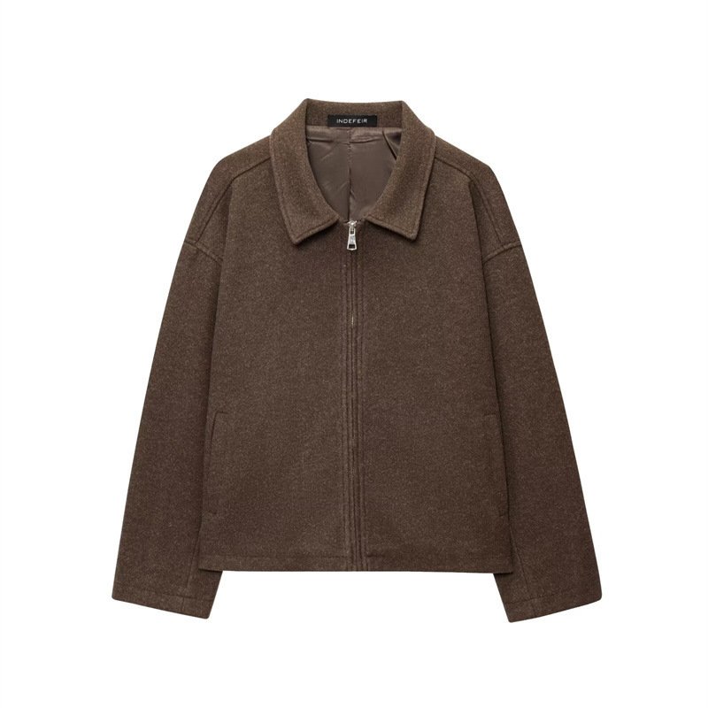 Collar casual versatile jacket with zipper and woolen coat - Image 4