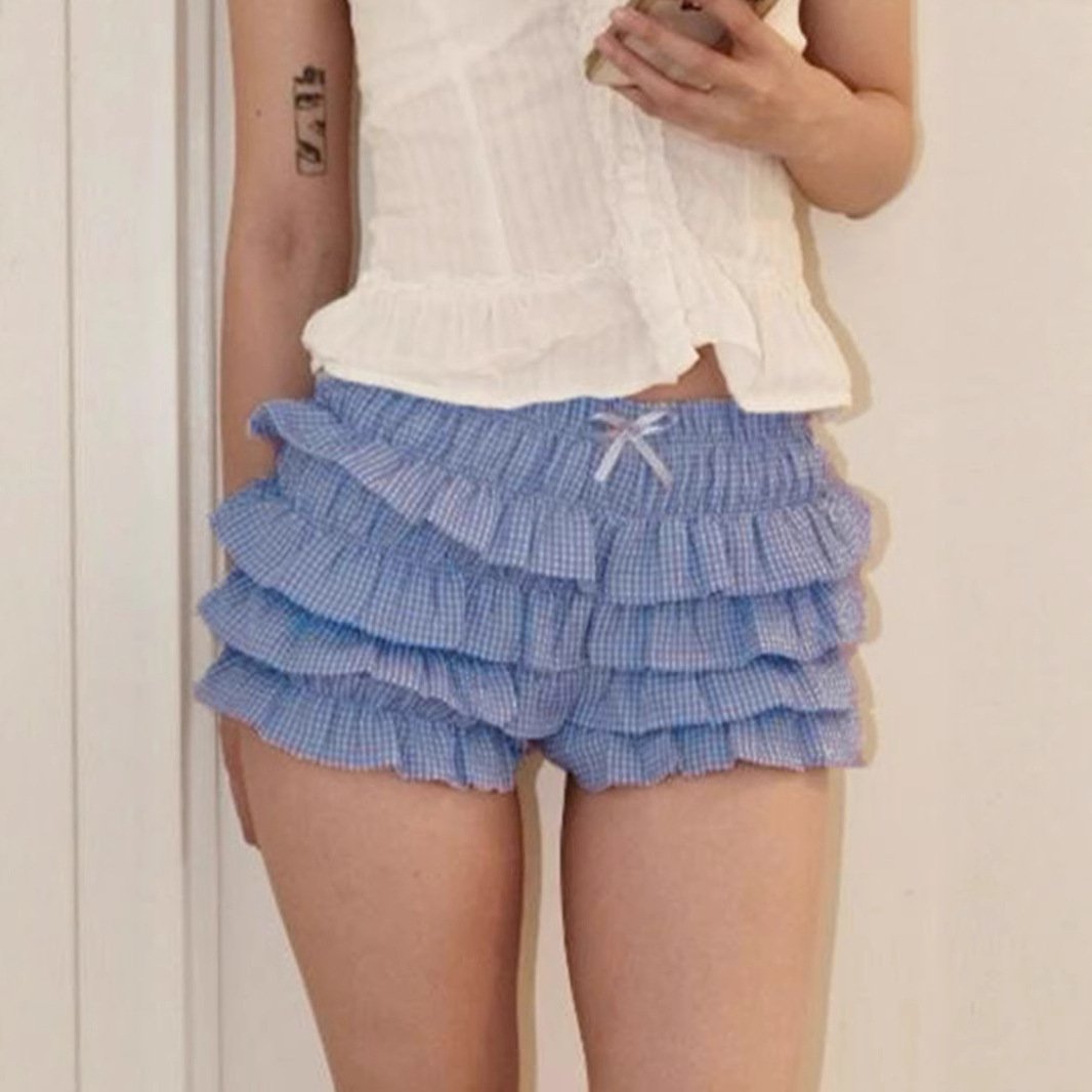 Sweet And Spicy Girly Style Pleated Low Waist Bow Bud-waisted Shorts - Image 4