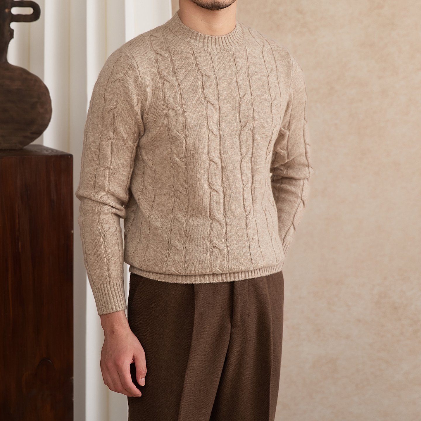 Wool Knitted Twisted Round Neck Pullover Long Sleeve Sweater - Image 3