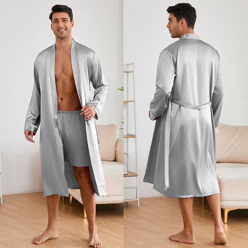 Men's Robes Shorts Suit Solid Color Homewear - Image 10