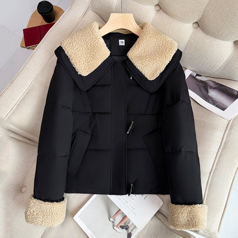 Patchwork Anti-lamb Wool Lapel Short Cotton-padded Coat - Image 2