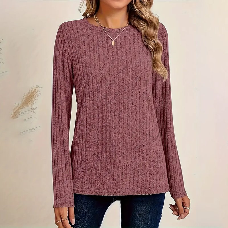 Women's 3 Pack Ribbed Knit Long Sleeve T-Shirt, Slim Fit Crewneck Top, Casual Basic Tee - Image 3