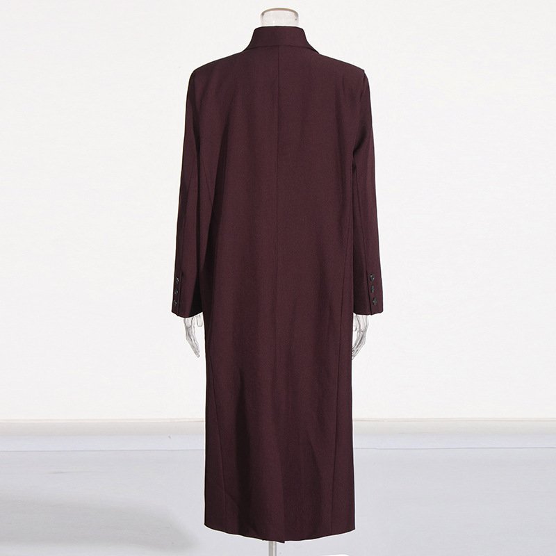 Pure Color All-matching Angola Red Long-cut Coat - Image 5