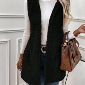 Open Front Hooded Plush Vest Coat