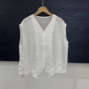 V-neck Sleeveless Solid Color Loose Cardigan Simple Single-breasted Top