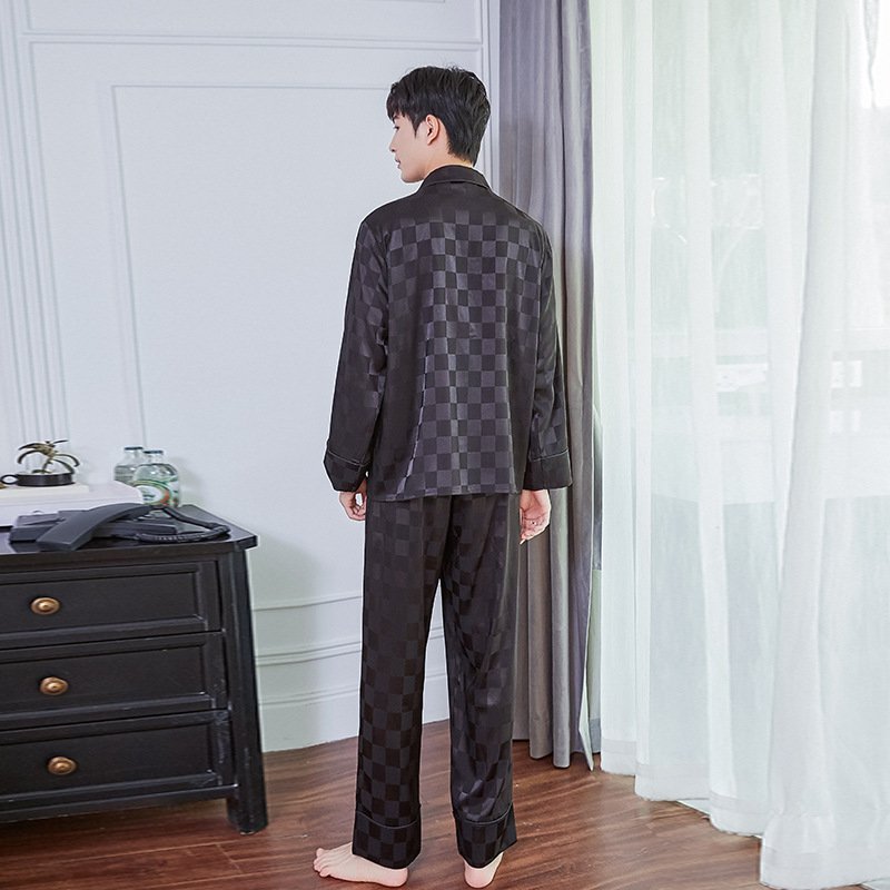 Men's Imitation Silk Spot Thin Pajamas Dad Home Service - Image 3