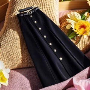 Women's Fashion Temperament High Waist Black Skirt