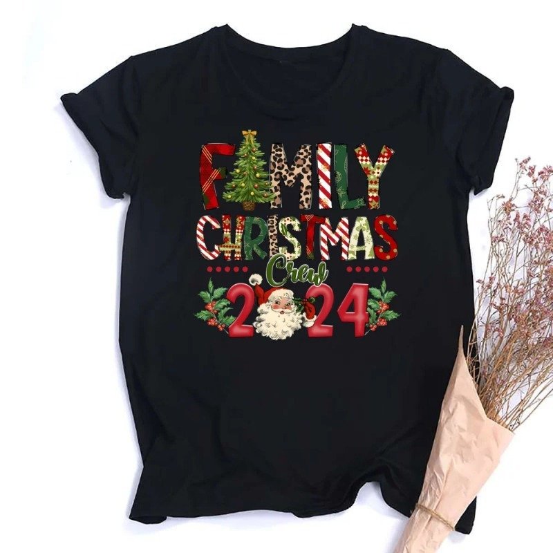 Merry Chrismas New Year Santa Round Neck Short Sleeve Women's T-shirt - Image 3