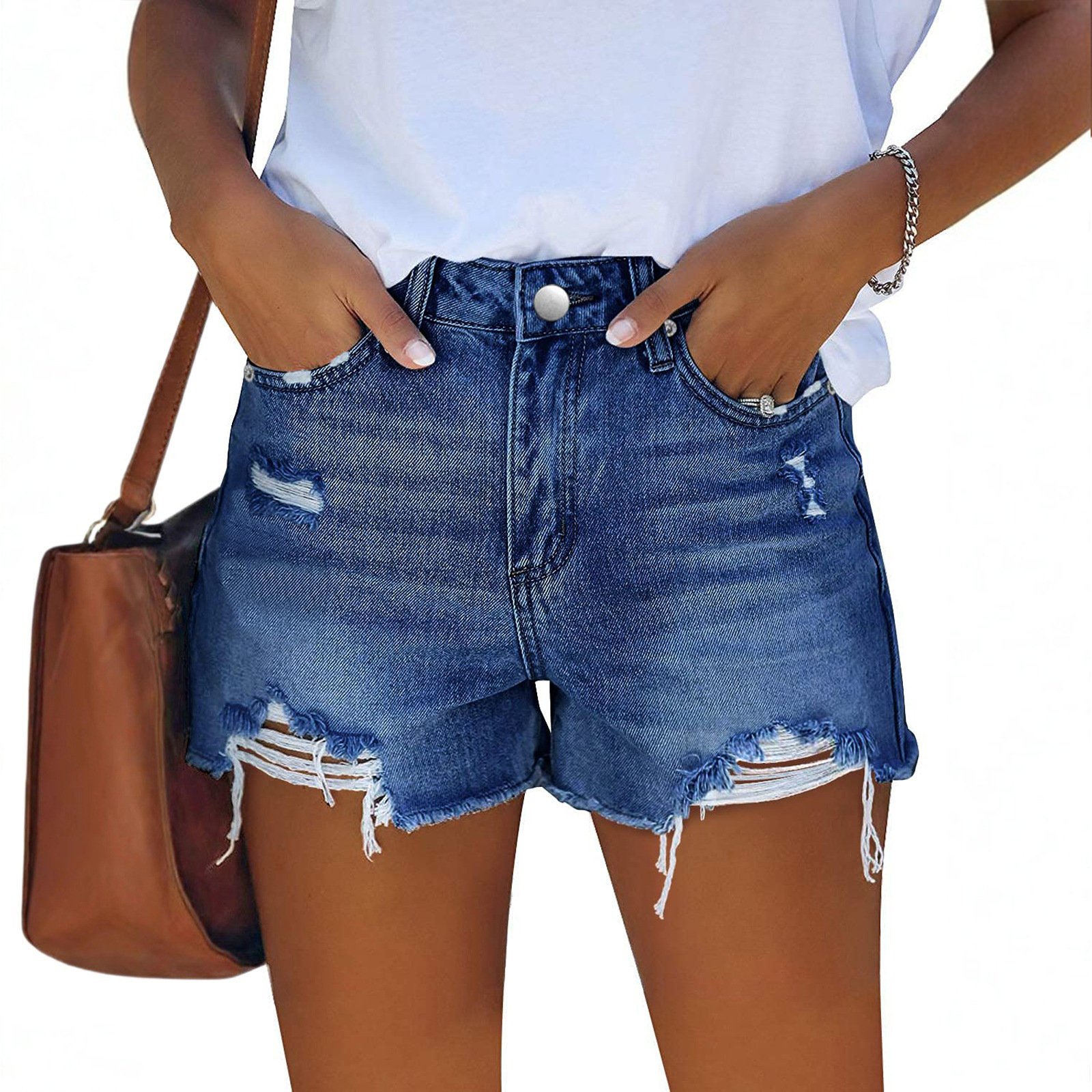 Women's Wash Hole Slim Fit All-matching Denim Shorts - Image 7