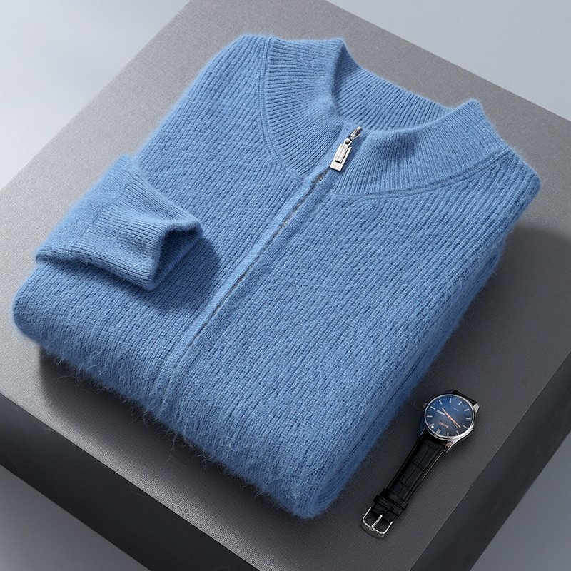 Men's Half-high Collar Loose Thick Zip Wool Knitted Sweater - Image 8