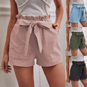 Loose Cotton And Linen Casual Pocket High Waist Wide Leg Shorts