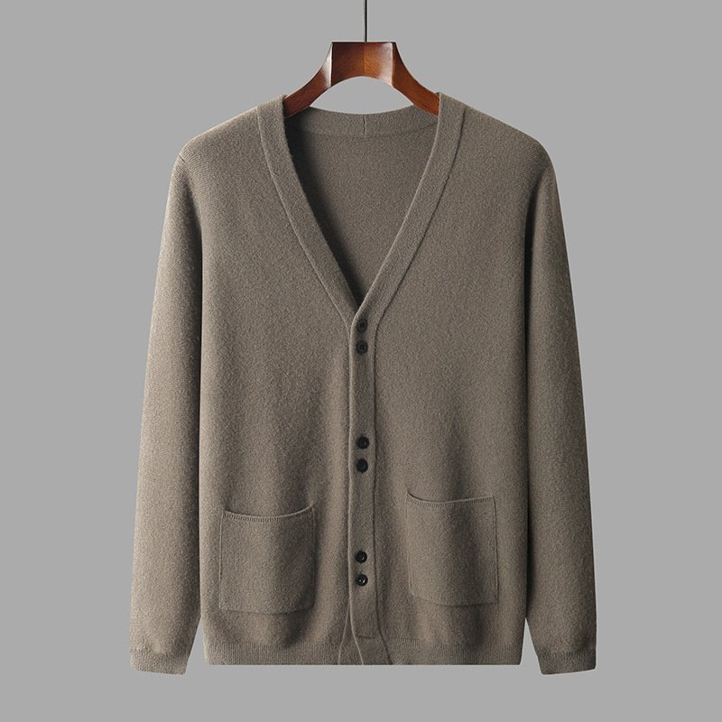 Men's V-neck All-matching Loose Solid Color Knitted Jacket - Image 3
