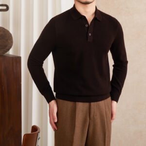 Slim-fit Cashmere Knitwear Lapel Long-sleeved T-shirt Casual Polo Shirt