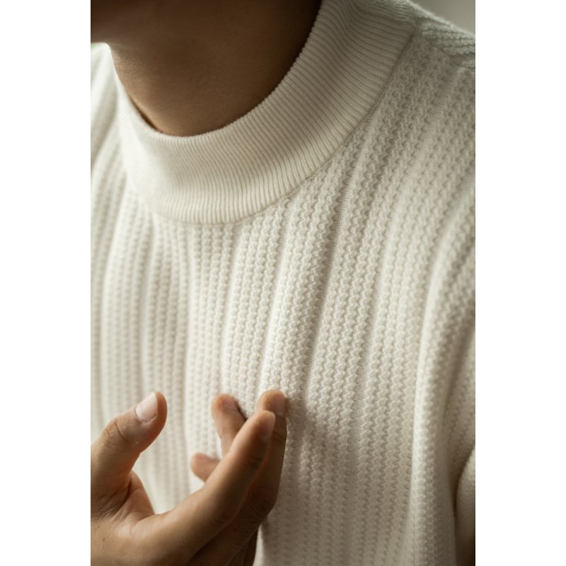 Half Turtleneck Bottoming Mid Collar Sunken Stripe Knitwear Sweater For Men - Image 3