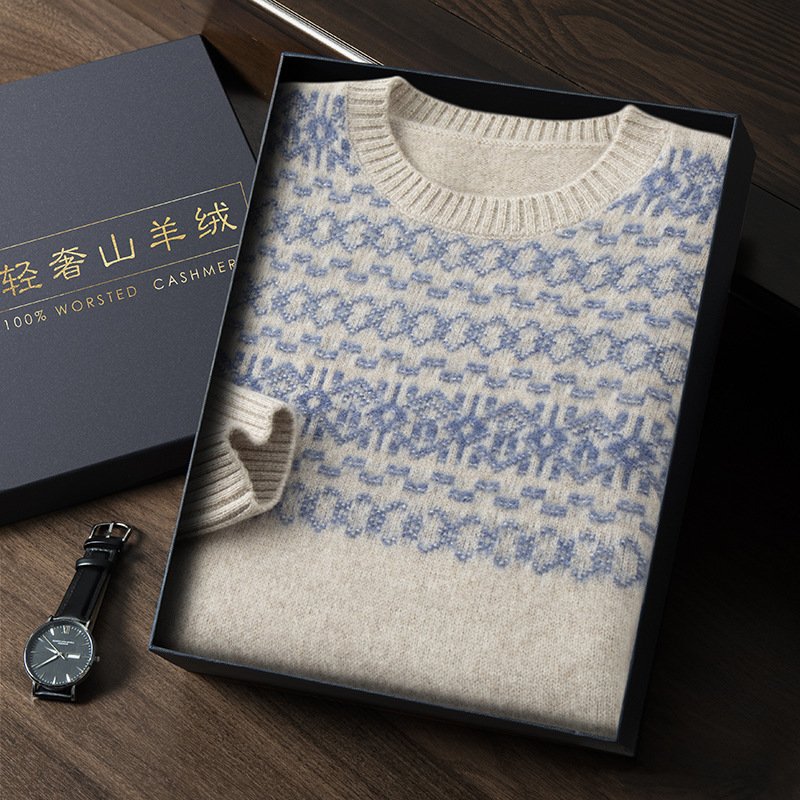 Jacquard Cashmere Sweater Men's Thickened Knitting Wool Base Shirt - Image 6