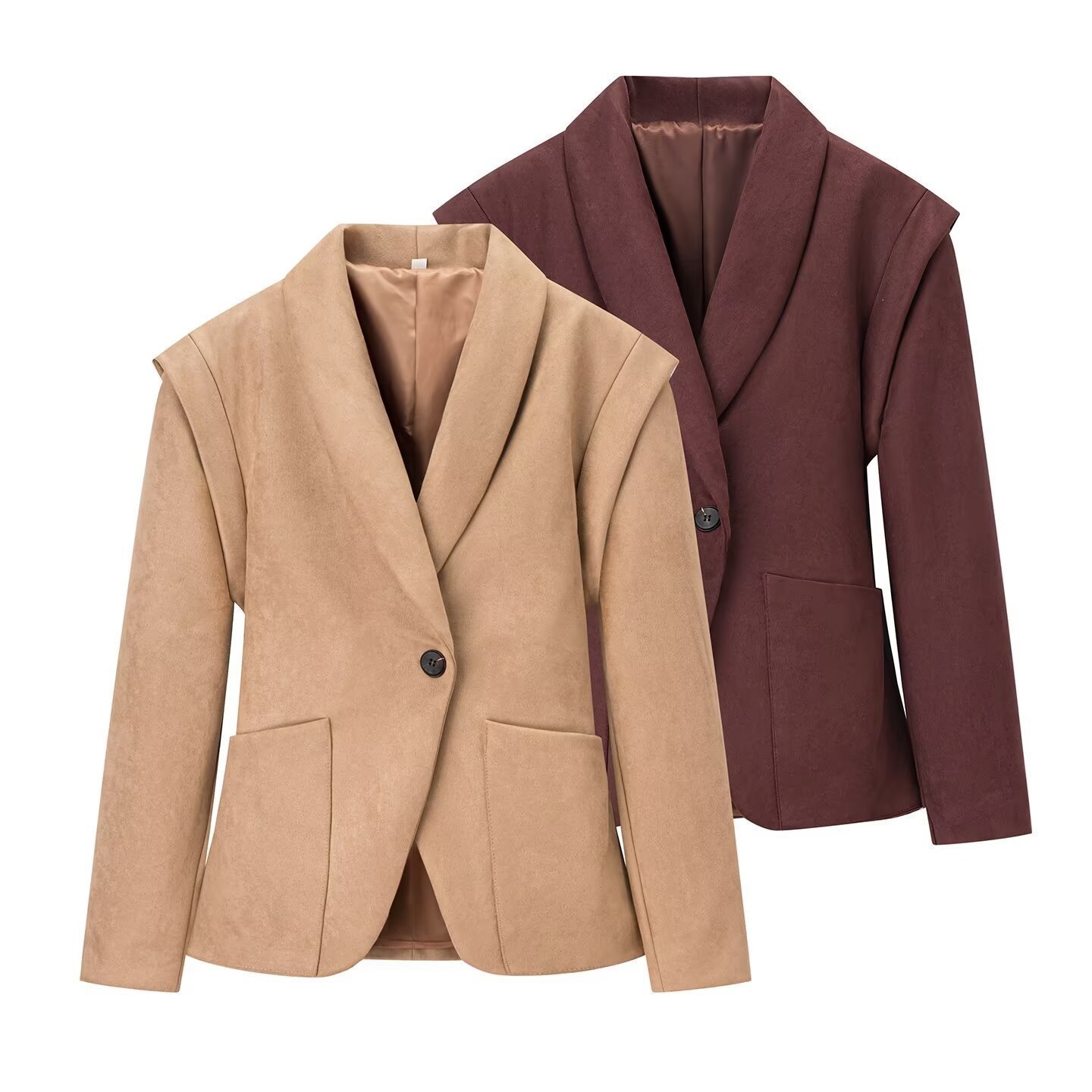 Retro Lapels Suede Waist-controlled Long Sleeves Jacket Coat