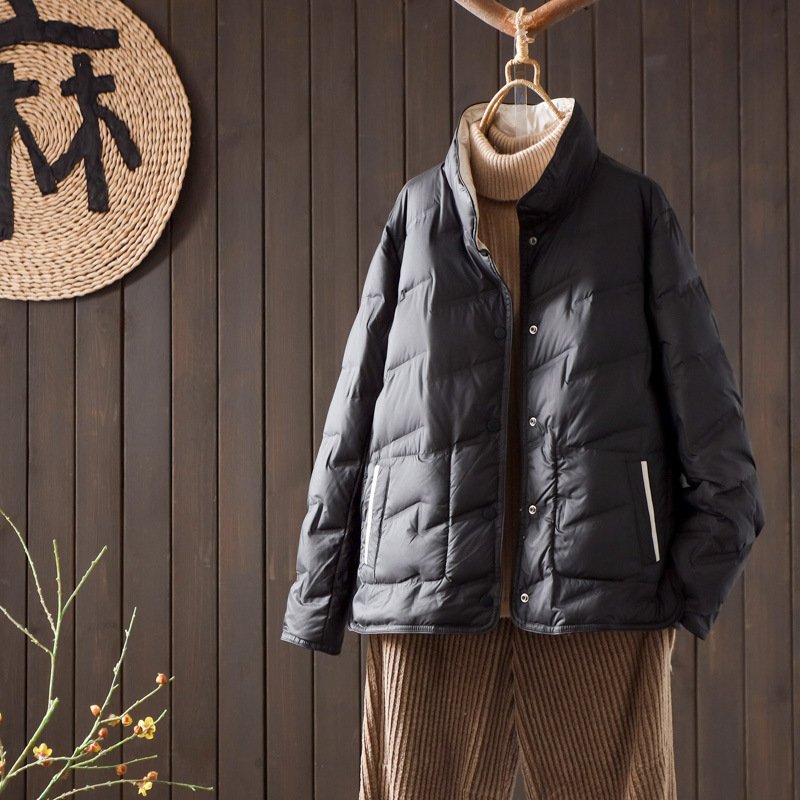 Double-sided Wear Down Jacket Women's Short Light & Fashionable Solid Color Loose White Duck Down Warm Coat - Image 7