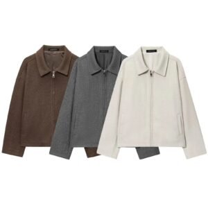 Collar casual versatile jacket with zipper and woolen coat