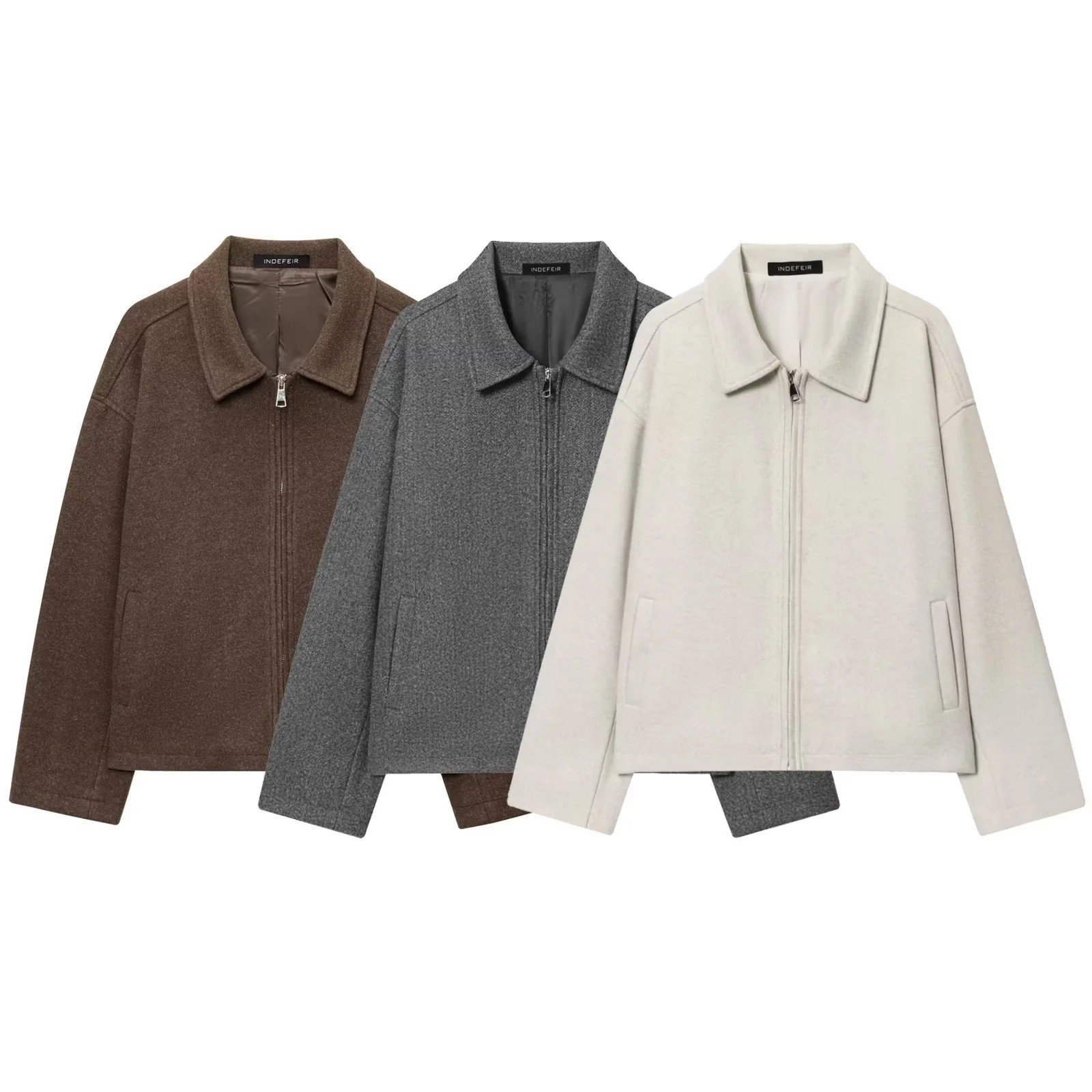 Collar casual versatile jacket with zipper and woolen coat