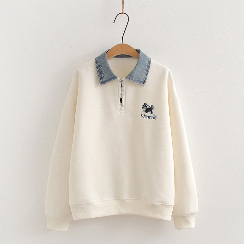 Denim Collar Stitching Polo Collar False Two-piece Sweaters - Image 2