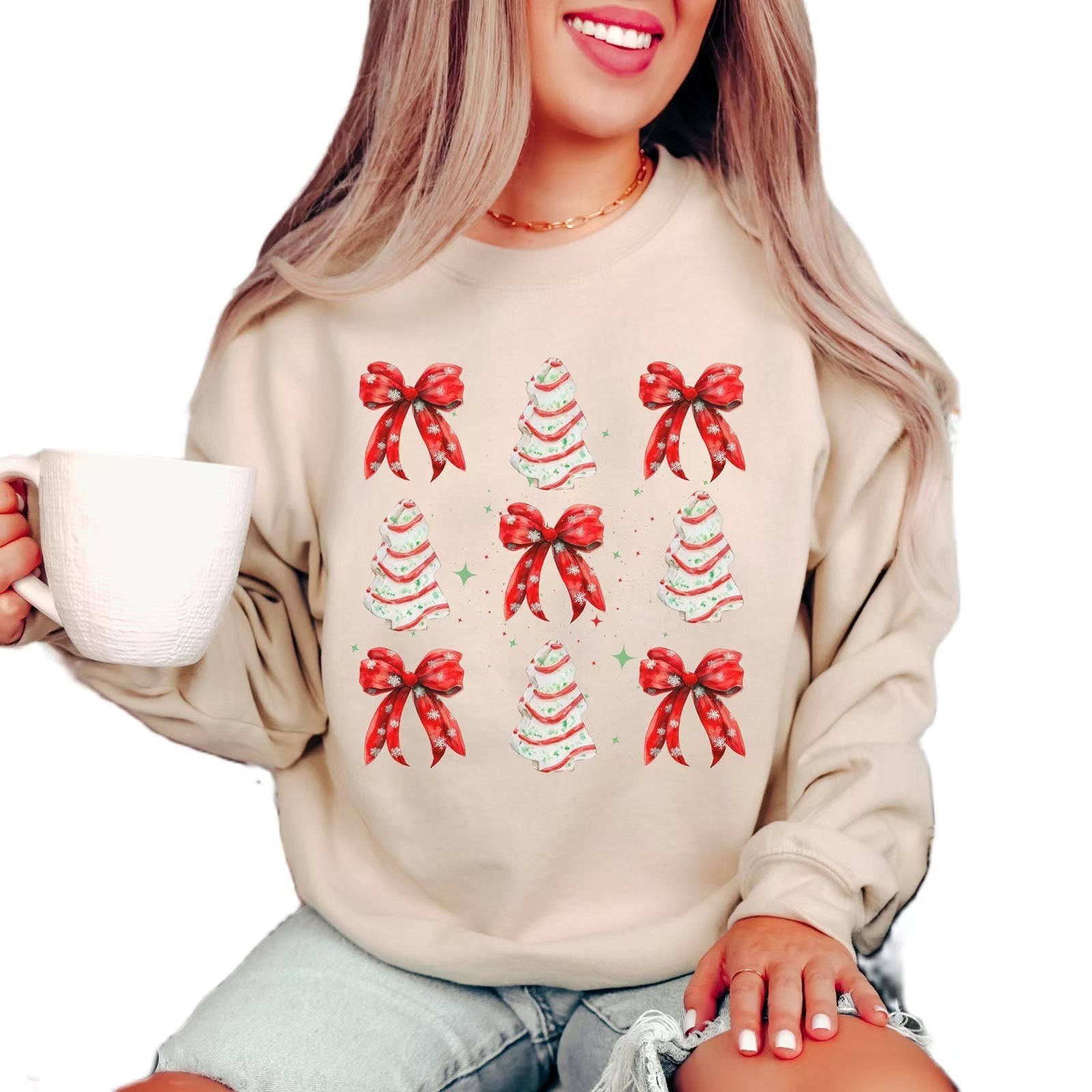 Printed Round Neck Long Sleeve Pullover Loose Sweater Women - Image 4