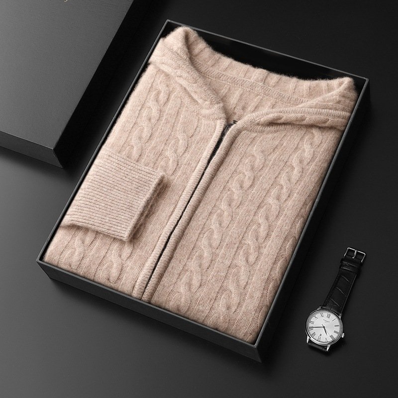 Men's Hooded Loose Long Sleeves Thick Twist Knitted Sweater - Image 3