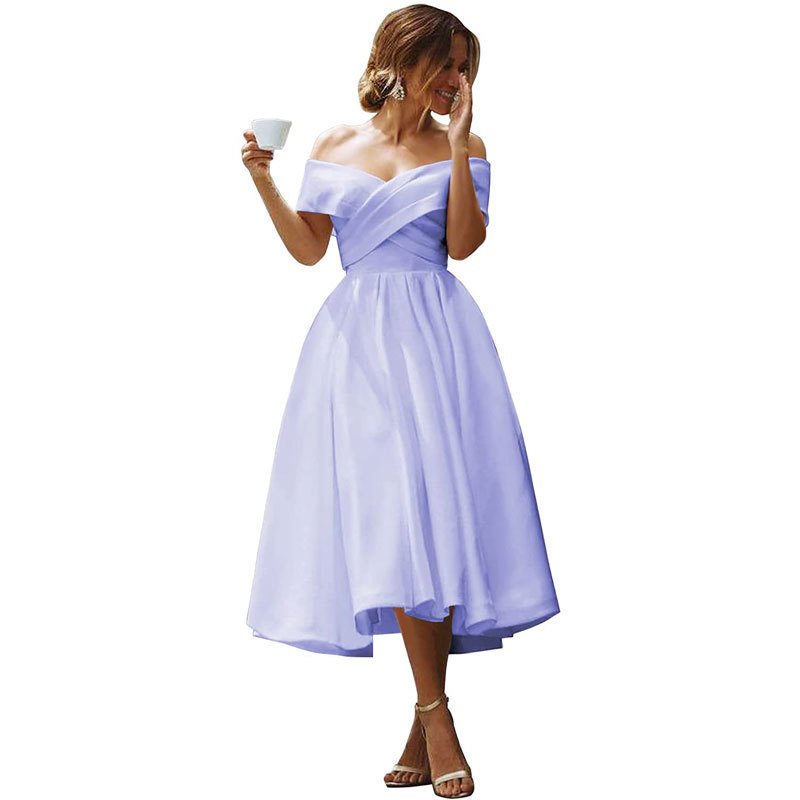 Off-neck Elegant Simple Solid Color Dress - Image 10