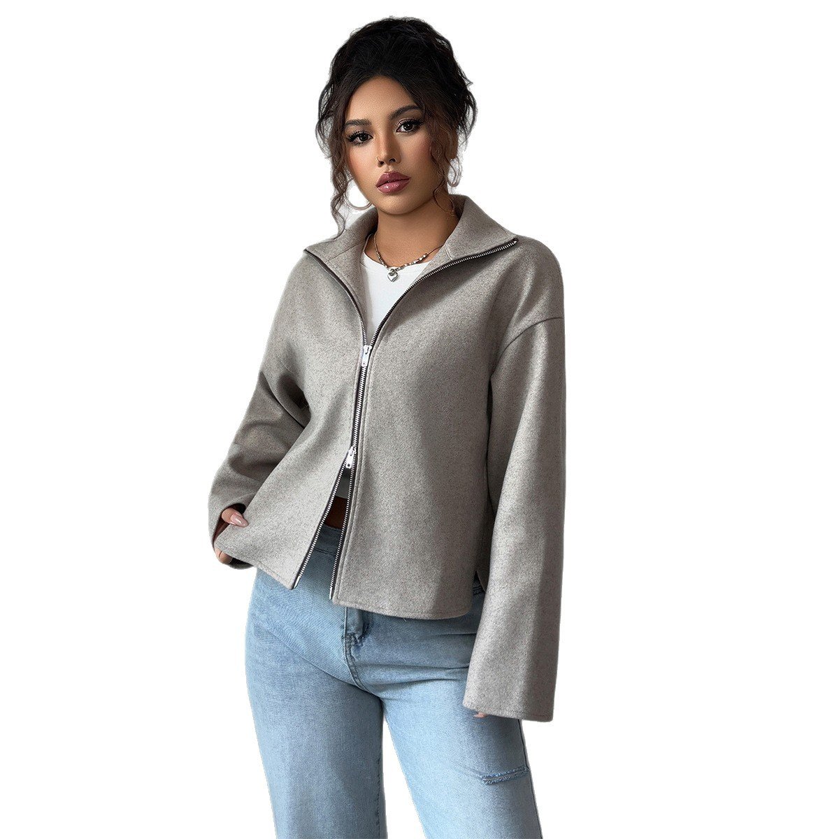 Solid Color Long Sleeve Jacket Coat Women's Clothing - Image 5