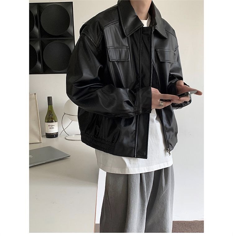 Vintage Motorcycle Leather Coat Men's Autumn - Image 6