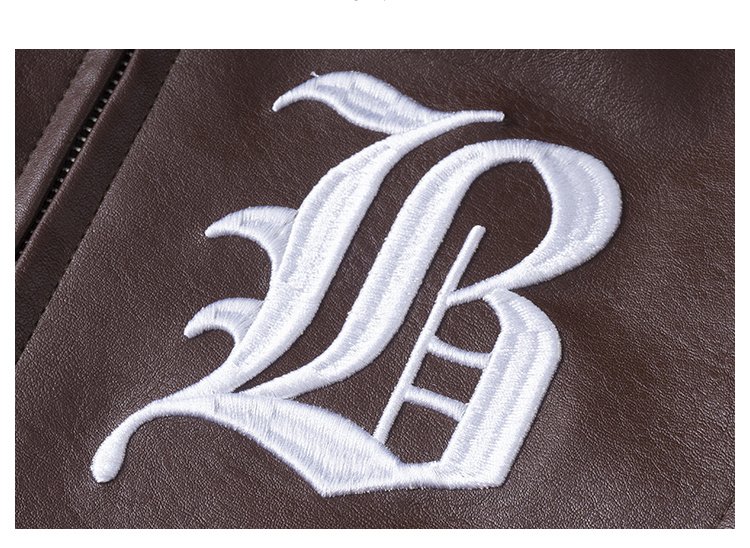 High Street Contrast Patchwork Embroidered Leather Jacket - Image 8