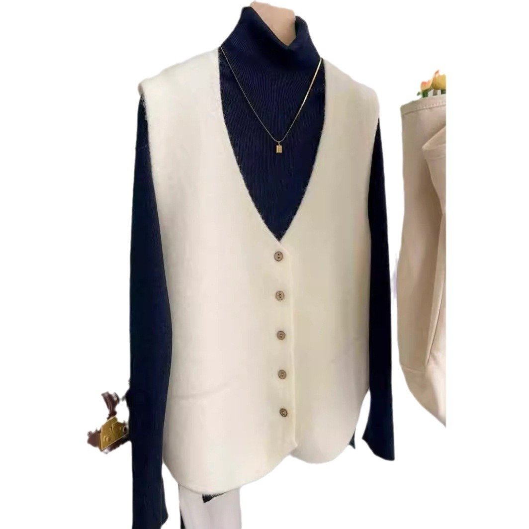Simple All-match Solid Color And V-neck Knit Casual Women's Vest - Image 5