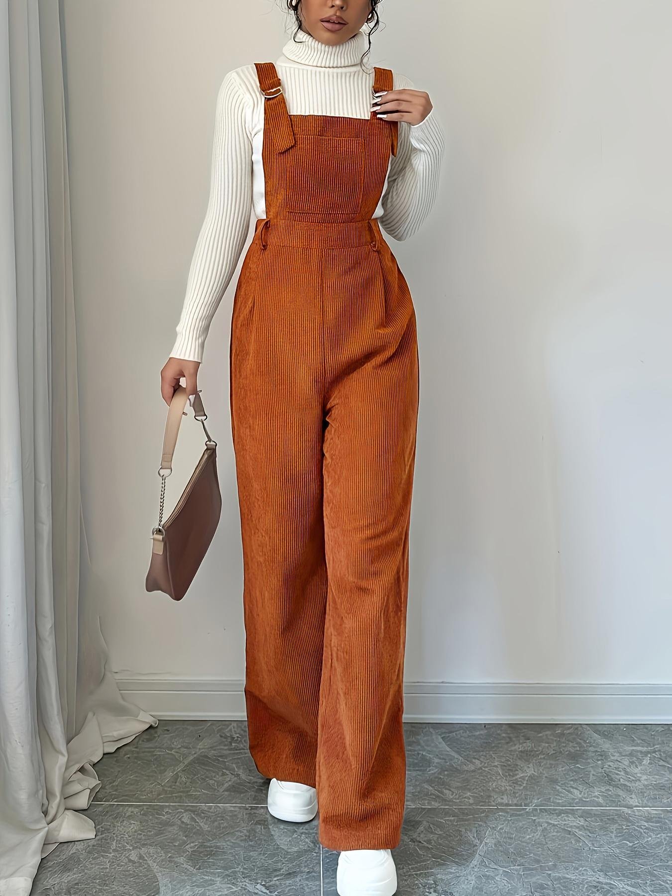 Corduroy Loose Straight Bib Pants Women - Image 6