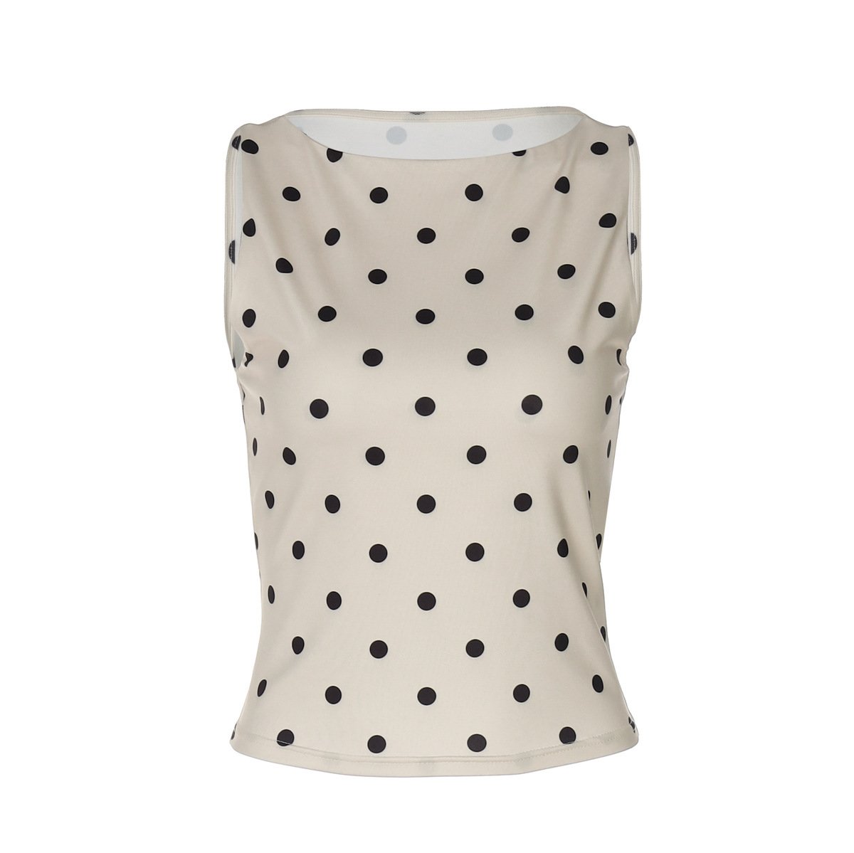 Women's Fashion Dotted Prints Slim Round Neck Sleeveless Top - Image 4