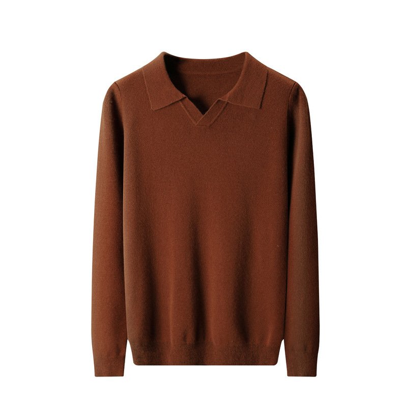 New Polo Collar Knitted Long Sleeve Sweater Male - Image 6