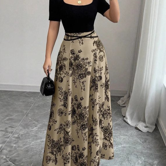 Women's Dress Slimming French Floral Long - Image 4