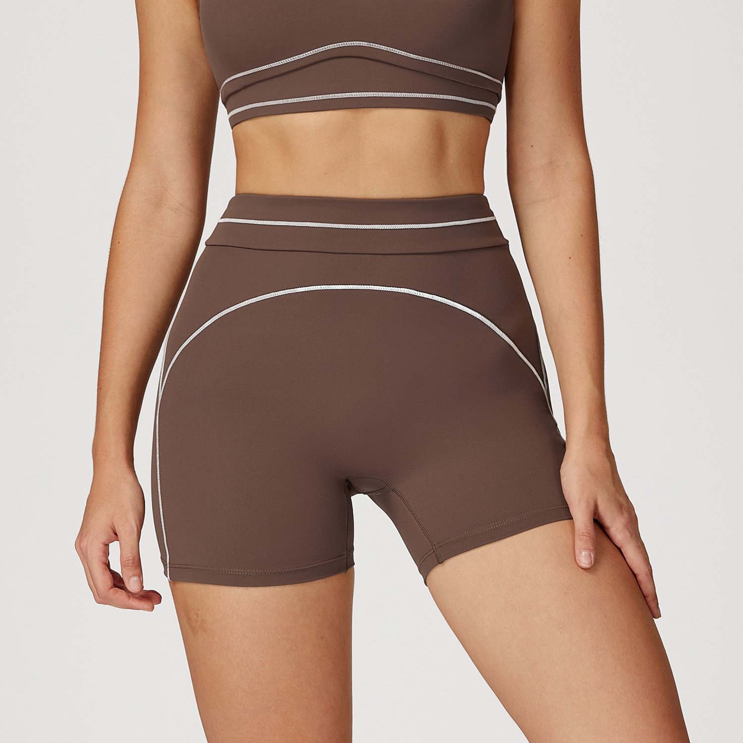 Contrast Color High Waist Outdoor Running Workout Shorts - Image 5