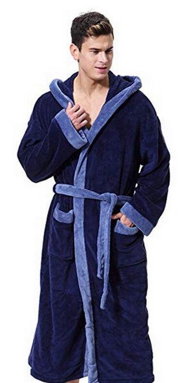 Men's Simple Colorblock Hood Patch Pocket Bathrobe - Image 8