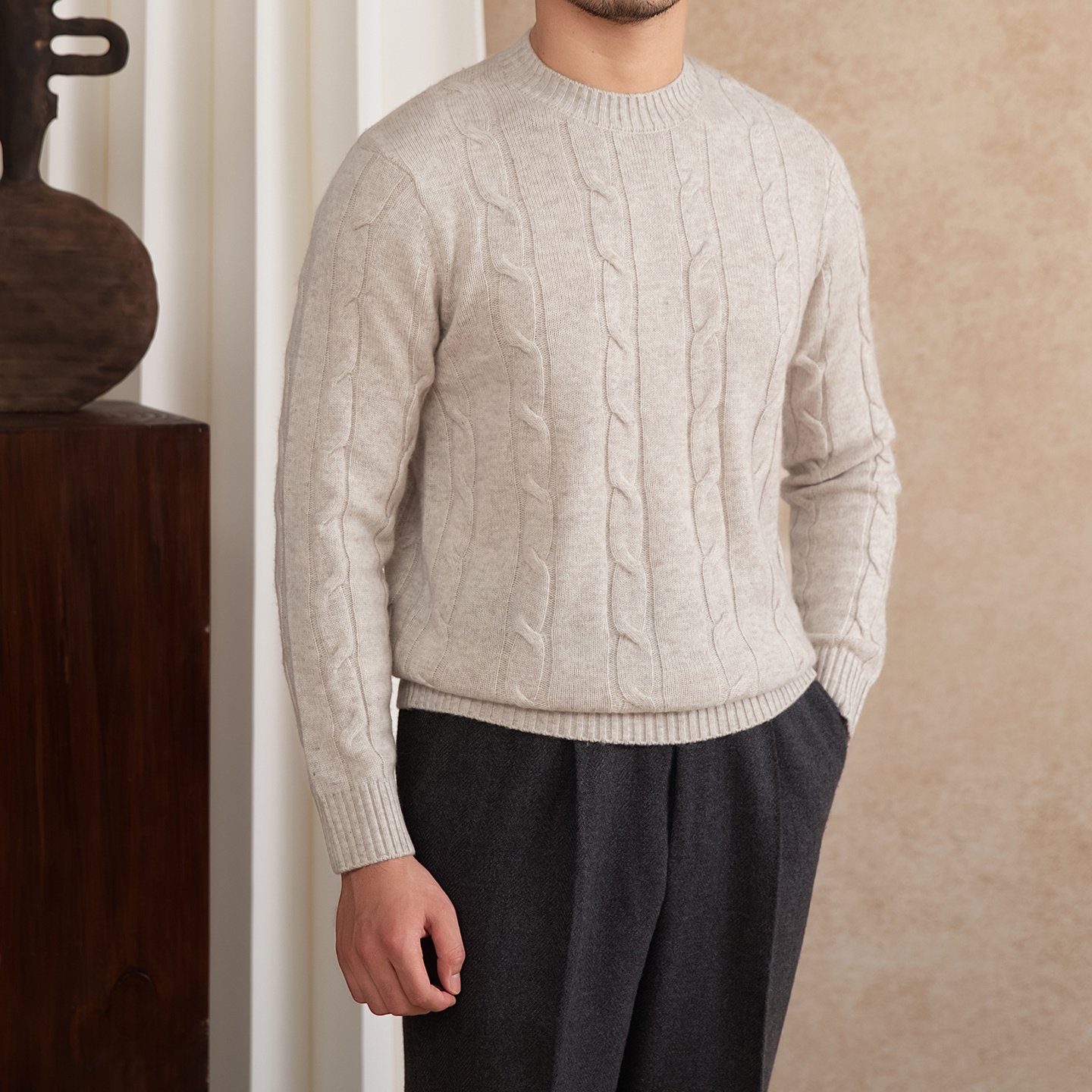 Wool Knitted Twisted Round Neck Pullover Long Sleeve Sweater - Image 4