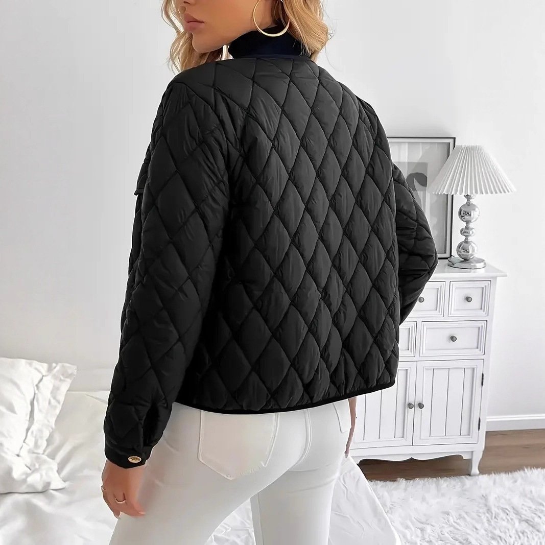 Women's Warm Diamond Lattice Short Cotton Jacket - Image 4