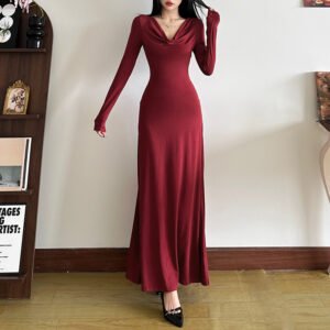Elegant High-end Lapel Slim-fit Slimming Dress