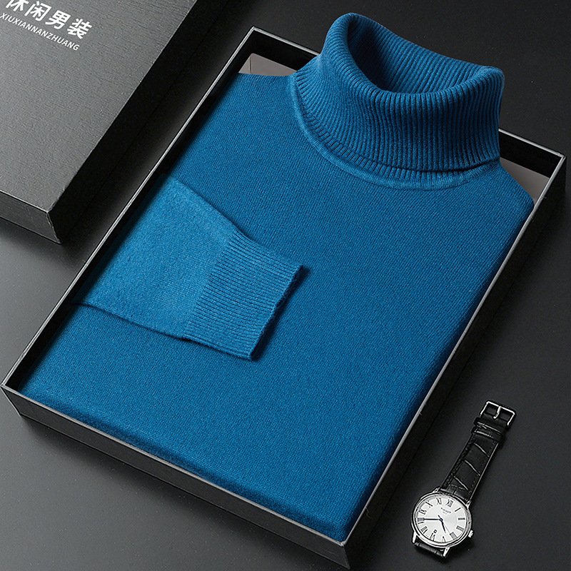 Men's Sweater Turtleneck Winter Solid Color Bottoming Sweater - Image 3