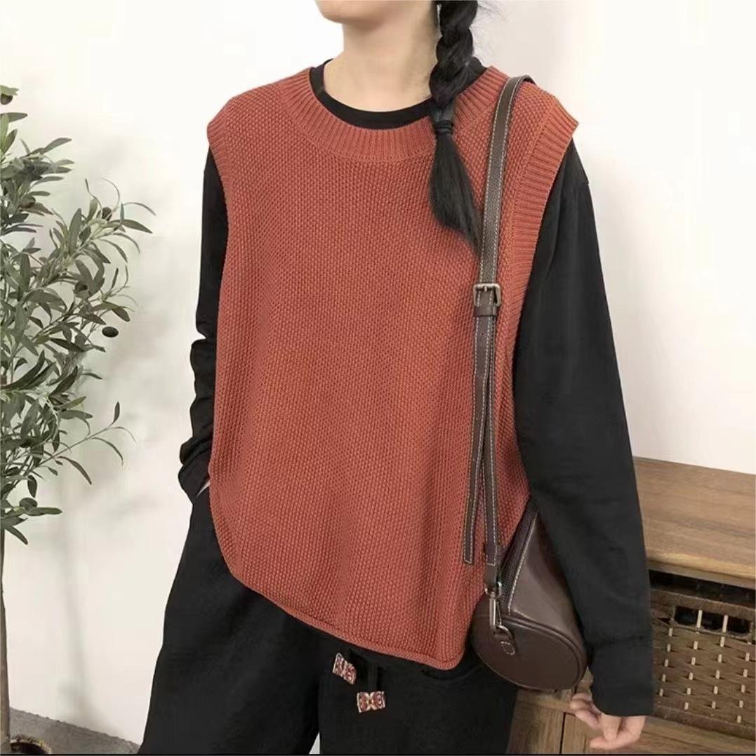 Women Sleeveless Vest Bandage Dress Outer Wear Solid Color Round Neck Vest - Image 8