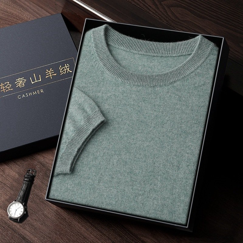 Autumn And Winter Front Line Ready-made Garments Round Neck Short Sleeve Men's Cashmere Sweater - Image 10