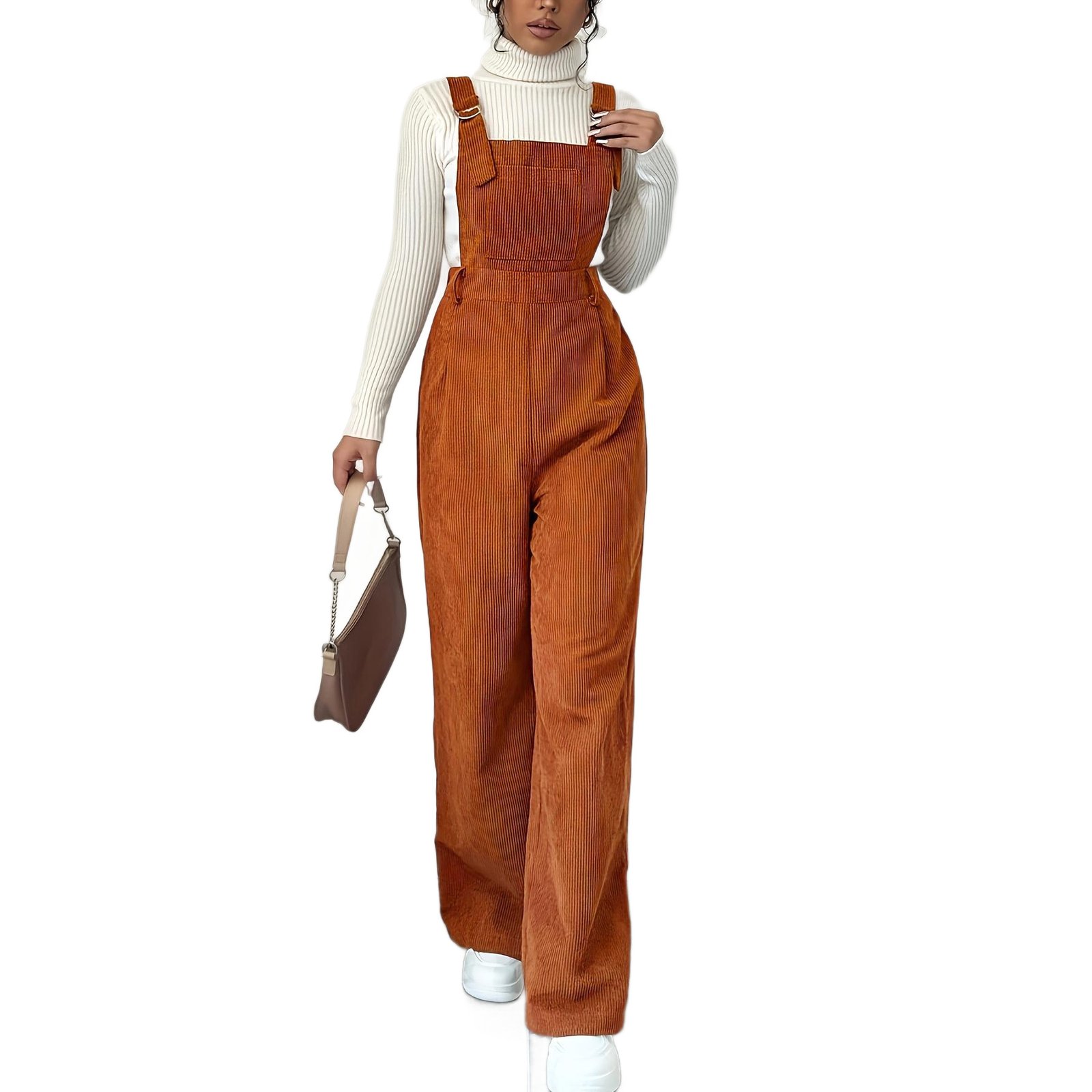 Corduroy Loose Straight Bib Pants Women - Image 5