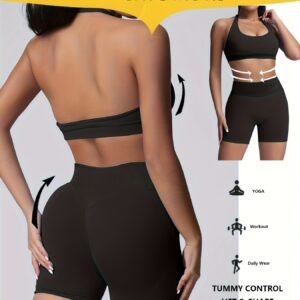 Women's Yoga Workout Set  Sports Bra High-Waist Shorts  Quick-Dry  Breathable